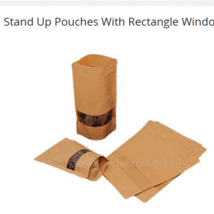 Pouch stand up (150gm) with zipper 130x210x40+40 round bottom gusset 1000 per ctn (ctn only) clear / brown